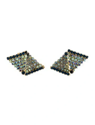 Pre-owned Schiaparelli Vintage Crystal Iridescent Clip-on Earrings In Blue