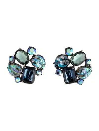 Pre-owned Schiaparelli Vintage Crystal Iridescent Clip-on Earrings In Blue/green