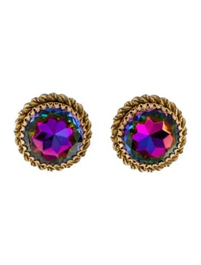 Pre-owned Schiaparelli Vintage Crystal Iridescent Clip-on Earrings In Multi