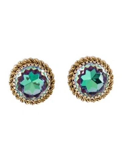 Pre-owned Schiaparelli Vintage Crystal Iridescent Clip-on Earrings In Multi