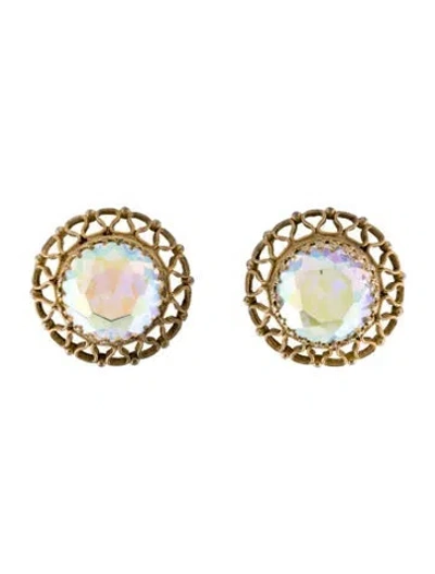 Pre-owned Schiaparelli Vintage Crystal Iridescent Clip-on Earrings In Multi