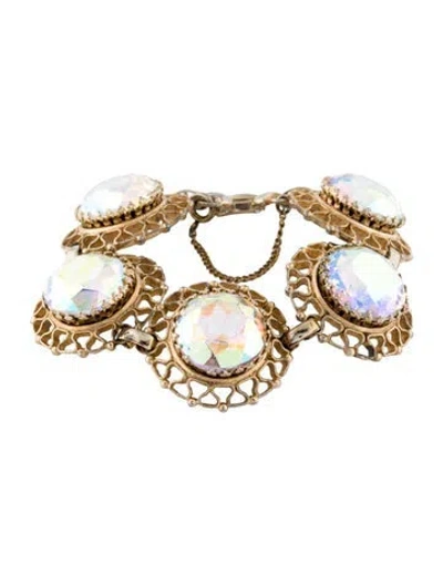 Pre-owned Schiaparelli Vintage Crystal Iridescent Link Bracelet, 7" In Multi