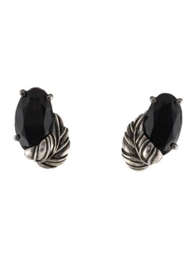 Pre-owned Schiaparelli Vintage Crystal Leaf Clip-on Earrings In Black