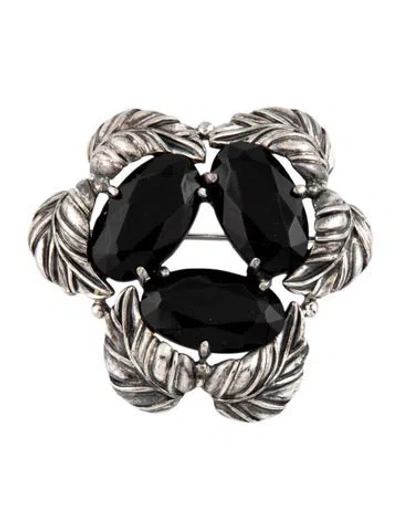 Pre-owned Schiaparelli Vintage Crystal Leaf Pin Brooch In Black