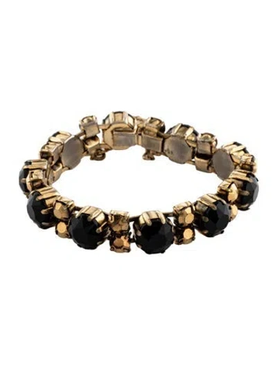 Pre-owned Schiaparelli Vintage Crystal Link Bracelet, 9.25" In Black/gold