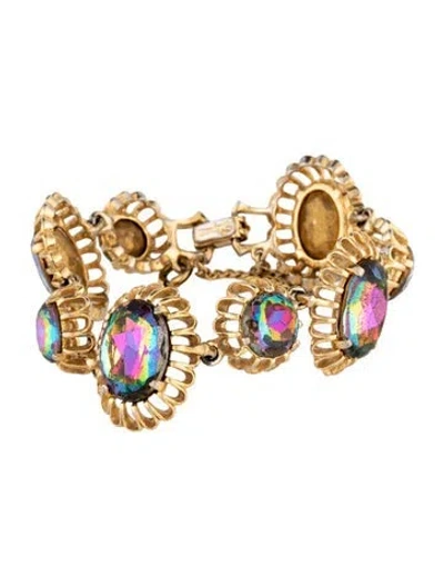 Pre-owned Schiaparelli Vintage Crystal Station Bracelet, 7" In Multicolor