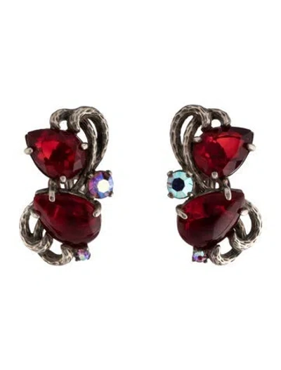 Pre-owned Schiaparelli Vintage Crystal Textured Clip-on Earrings In Blue/pink/red