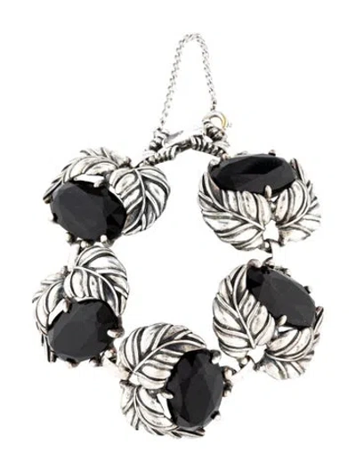 Pre-owned Schiaparelli Vintage Crystal Textured Leaf Station Bracelet, 9.25" In Black