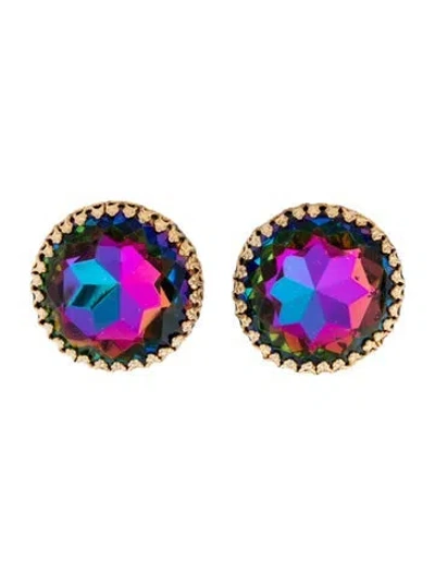 Pre-owned Schiaparelli Vintage Crystal Watermelon Clip-on Earrings In Blue/green/pink