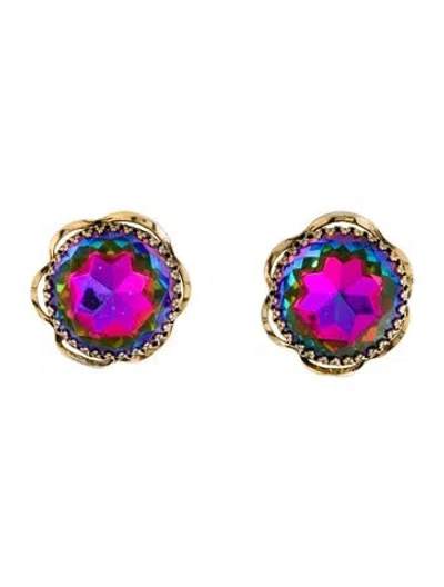 Pre-owned Schiaparelli Vintage Crystal Watermelon Clip-on Earrings In Blue/green/pink