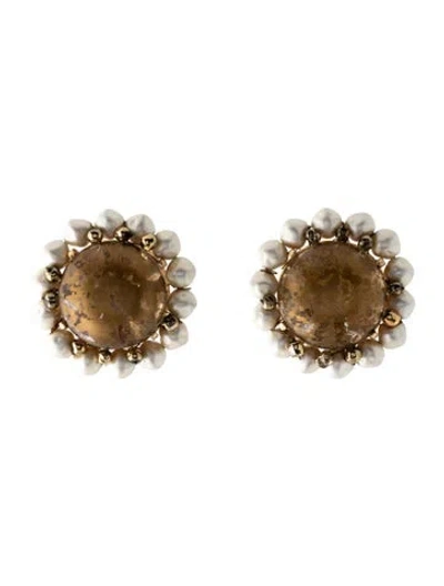 Pre-owned Schiaparelli Vintage Faux Pearl & Crystal Clip-on Earrings In Gold