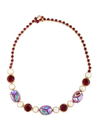 Pre-owned Schiaparelli Vintage Faux Pearl & Crystal Iridescent Collar Necklace, 16.75" In Blue/green/purple
