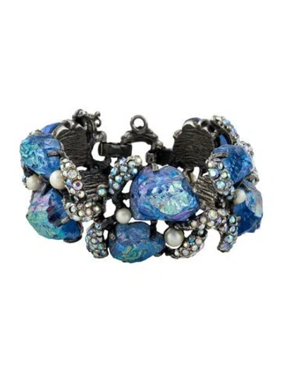 Pre-owned Schiaparelli Vintage Faux Pearl & Crystal Link Bracelet, 7.25"