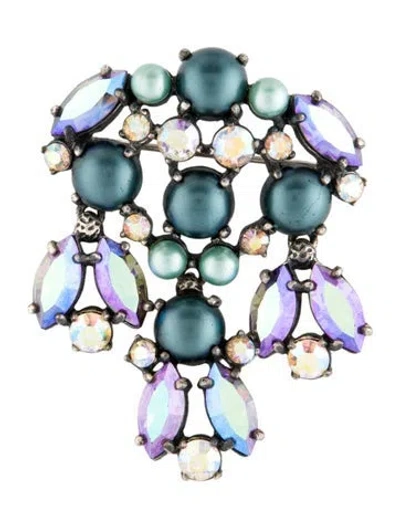 Pre-owned Schiaparelli Vintage Faux Pearl & Crystal Pin Brooch