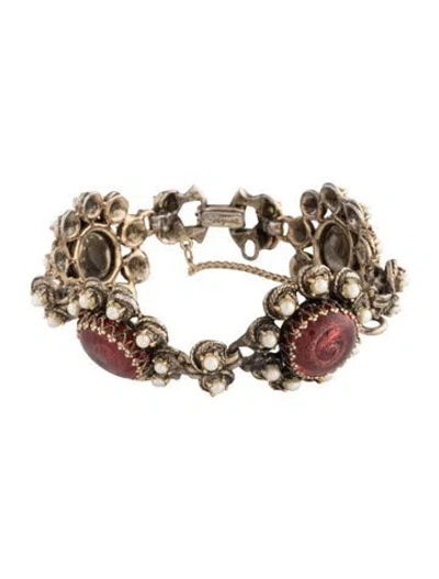 Pre-owned Schiaparelli Vintage Faux Pearl & Resin Bracelet, 6.5" In Multicolor