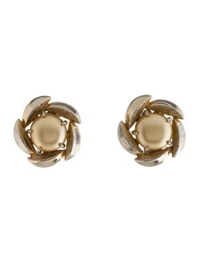 Pre-owned Schiaparelli Vintage Faux Pearl Clip-on Earrings In Neutrals