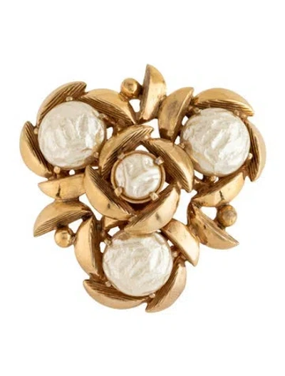 Pre-owned Schiaparelli Vintage Faux Pearl Pin Brooch In Multicolor
