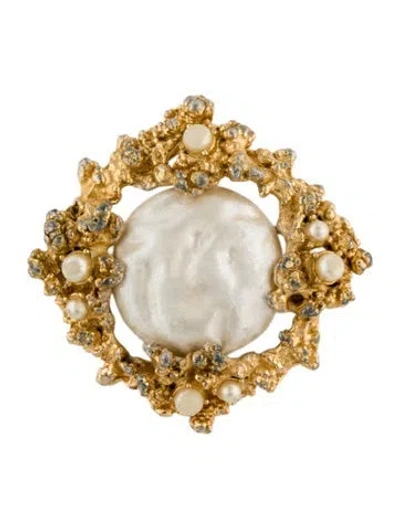Pre-owned Schiaparelli Vintage Faux Pearl Pin Brooch In White