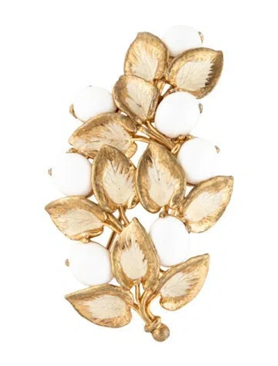Pre-owned Schiaparelli Vintage Glass Berry Branch Pin Brooch In White