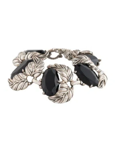 Pre-owned Schiaparelli Vintage Glass Link Bracelet, 8.75" In Black