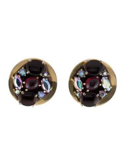Pre-owned Schiaparelli Vintage Resin & Crystal Cluster Clip-on Earrings In Red