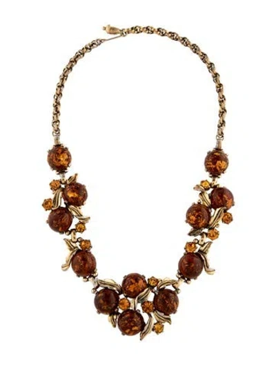 Pre-owned Schiaparelli Vintage Resin & Crystal Collar Necklace, 18" In Orange