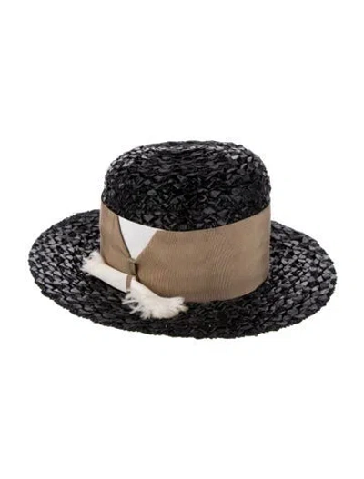 Pre-owned Schiaparelli Vintage Straw Fedora In Black
