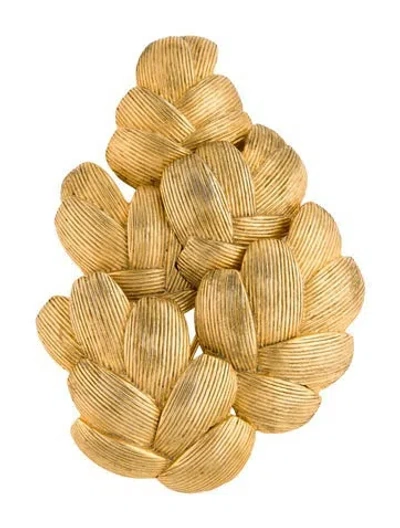 Pre-owned Schiaparelli Vintage Textured Leaf Brooch Pin In Multicolor