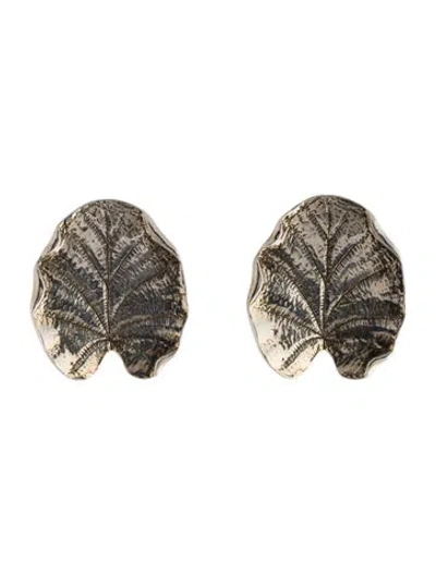 Pre-owned Schiaparelli Vintage Textured Leaf Clip-on Earrings In Multicolor