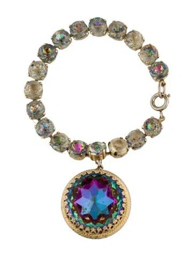 Pre-owned Schiaparelli Vintage Watermelon Crystal Charm Bracelet, 7.25" In Multi