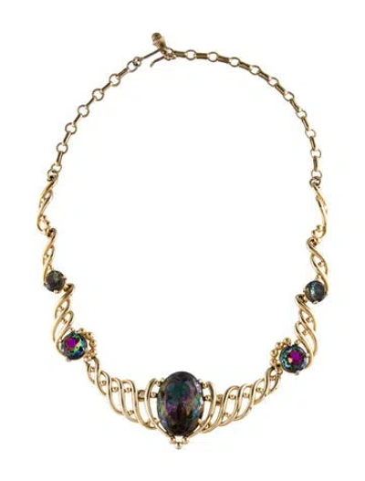 Pre-owned Schiaparelli Vintage Watermelon Crystal Collar Necklace, 16" In Multi