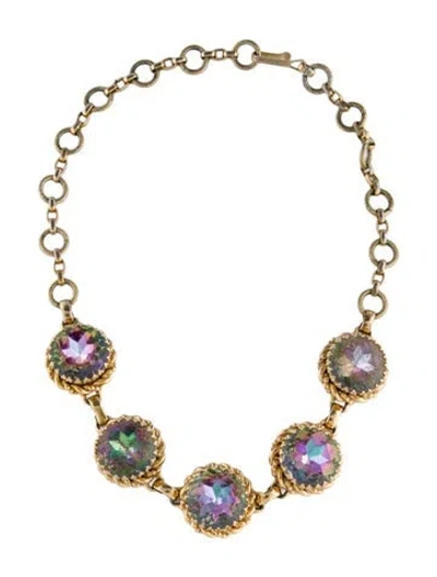 Pre-owned Schiaparelli Vintage Watermelon Crystal Station Necklace, 16.25" In Multi