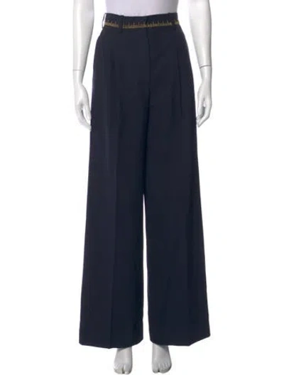 Pre-owned Schiaparelli Virgin Wool Wide Leg Pants In Blue