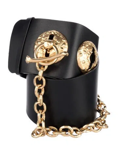 Pre-owned Schiaparelli Wide Leather Waist Belt In Black
