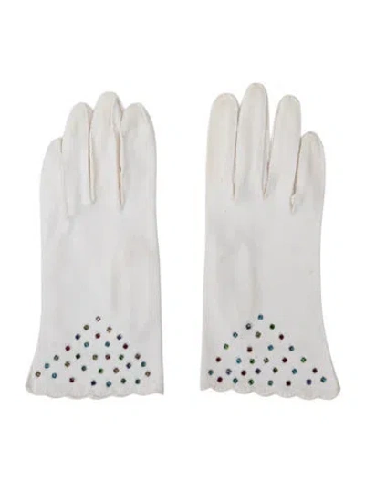 Pre-owned Schiaparelli X Fownes Crystal Embellished Gloves Vintage In Neutral