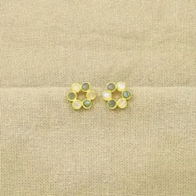 Schmuckoo Alaia Stud Labradorite & Moonstone Gold Earrings