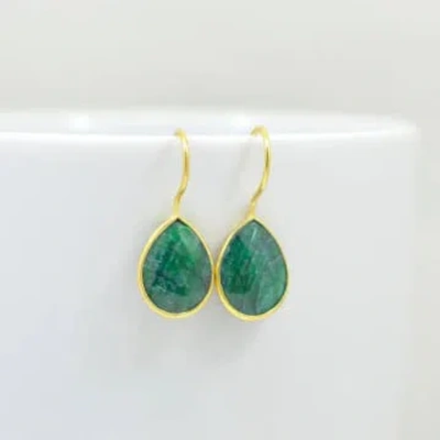 Schmuckoo Teardrop Emerald Green Gemstone Gold Plated Drop Earrings