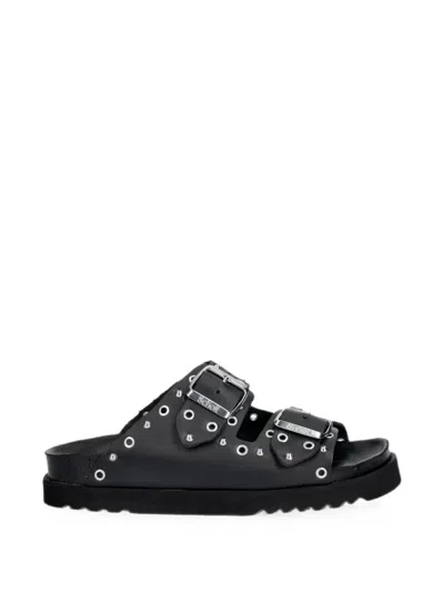 Scholl Beatriz Ring Eyelet-embellished Studded Slides In Black
