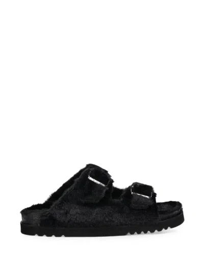 Scholl Belle Buckle-fastening Faux-fur Sandals In Black