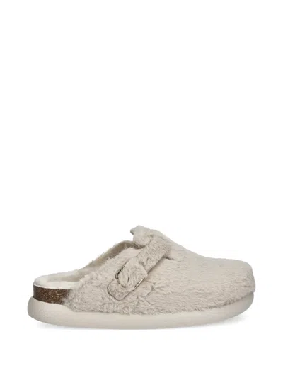 Scholl Buckle Strap Mules In Gray