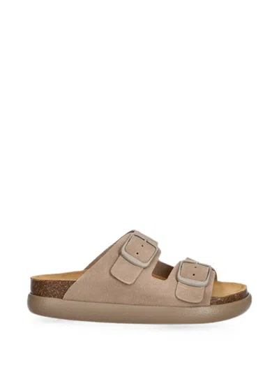 Scholl Buckle-fastening Double-strap Slides In Brown