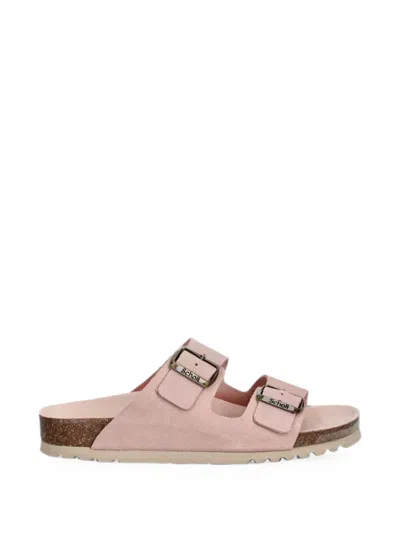 Scholl Buckle-fastening Double-strap Slides In Pink