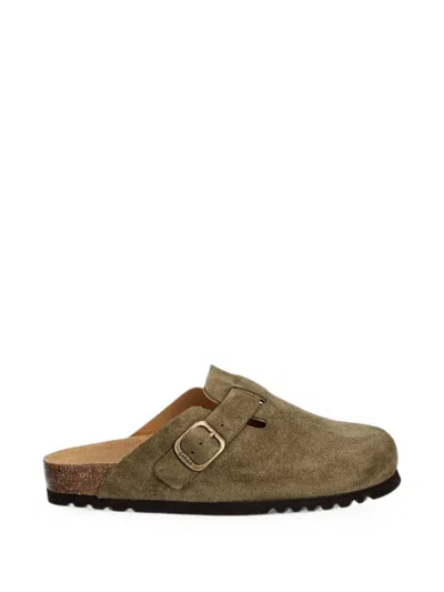 Scholl Buckle-fastening Suede Mules In Green