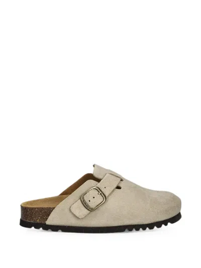 Scholl Buckle-fastening Suede Mules In Neutral