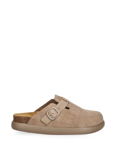 Scholl Buckle-fastening Suede Slippers In Neutral