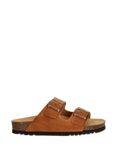 Scholl Double Buckle-strap Slides In Brown