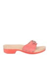 Scholl Iconic Woman Mules & Clogs Coral Size 11 Leather In Red