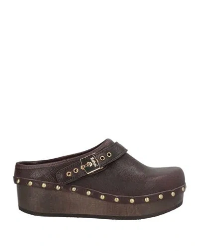 Scholl Iconic Woman Mules & Clogs Dark Brown Size 8 Leather