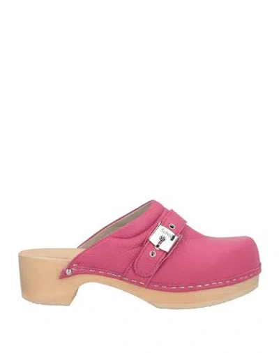 Scholl Iconic Woman Mules & Clogs Fuchsia Size 10 Leather In Pink