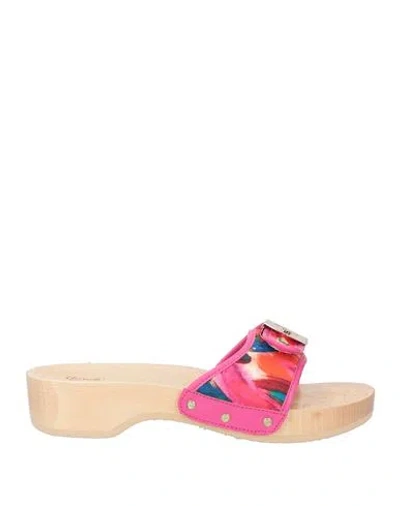 Scholl Iconic Woman Mules & Clogs Fuchsia Size 6 Textile Fibers, Leather In Pink